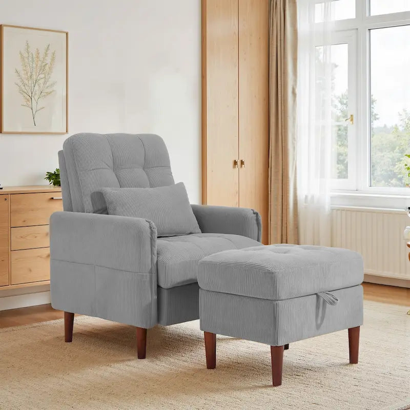 Fauteuil d'appoint et pouf de rangement avec dossier réglable