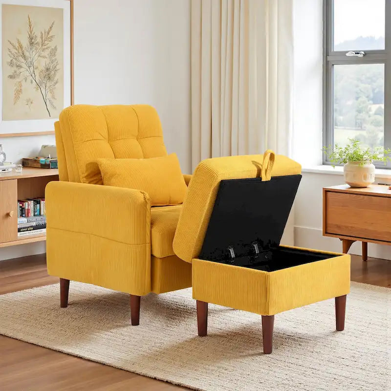 Fauteuil d'appoint et pouf de rangement avec dossier réglable