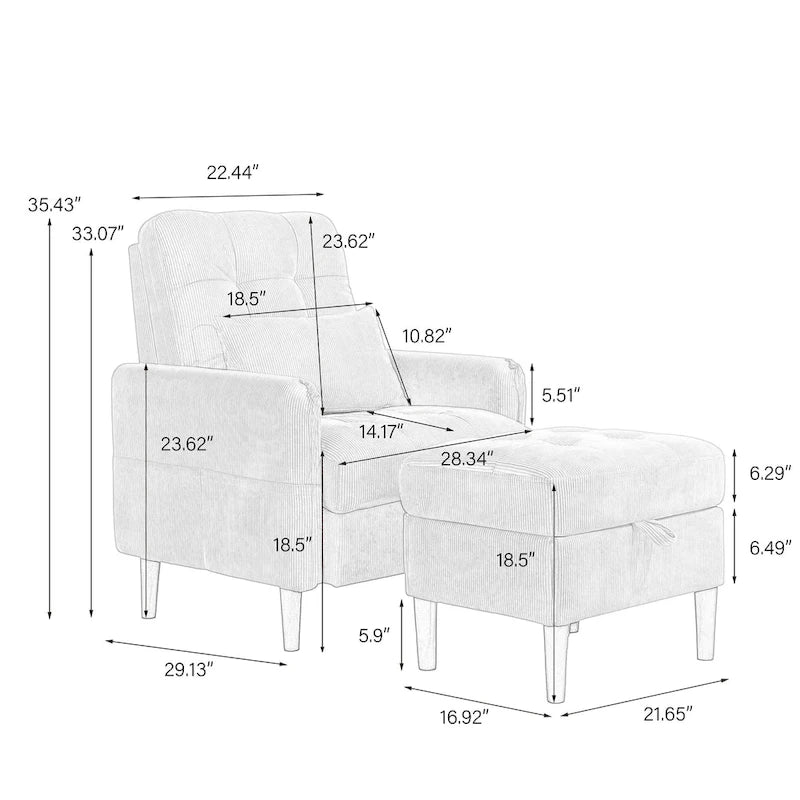 Fauteuil d'appoint et pouf de rangement avec dossier réglable