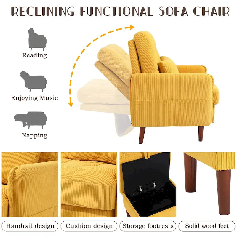 Fauteuil d'appoint et pouf de rangement avec dossier réglable