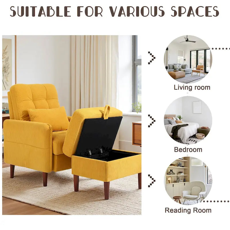 Fauteuil d'appoint et pouf de rangement avec dossier réglable