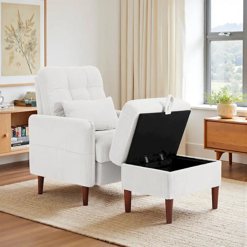 Fauteuil d'appoint et pouf de rangement avec dossier réglable