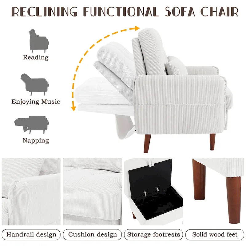 Fauteuil d'appoint et pouf de rangement avec dossier réglable