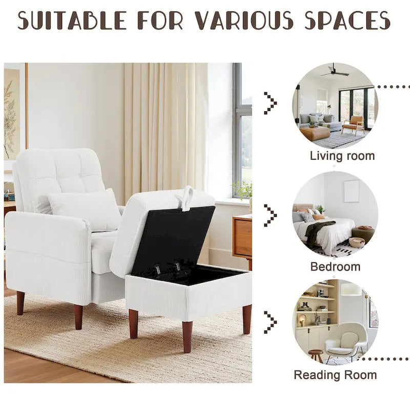 Fauteuil d'appoint et pouf de rangement avec dossier réglable