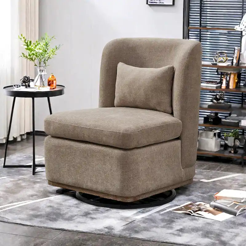 Fauteuil sans accoudoirs pivotant à 360° en chenille avec base en métal, coussin en mousse haute densité et oreiller inclus