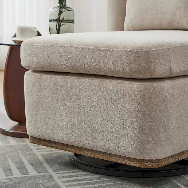 Fauteuil sans accoudoirs pivotant à 360° en chenille avec base en métal, coussin en mousse haute densité et oreiller inclus