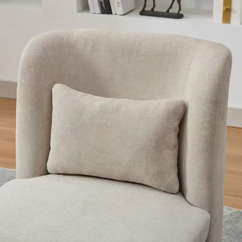 Fauteuil sans accoudoirs pivotant à 360° en chenille avec base en métal, coussin en mousse haute densité et oreiller inclus