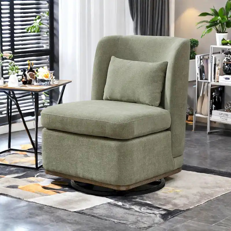 Fauteuil sans accoudoirs pivotant à 360° en chenille avec base en métal, coussin en mousse haute densité et oreiller inclus
