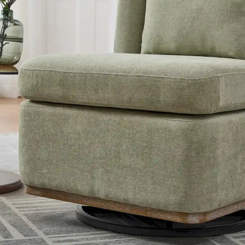 Fauteuil sans accoudoirs pivotant à 360° en chenille avec base en métal, coussin en mousse haute densité et oreiller inclus
