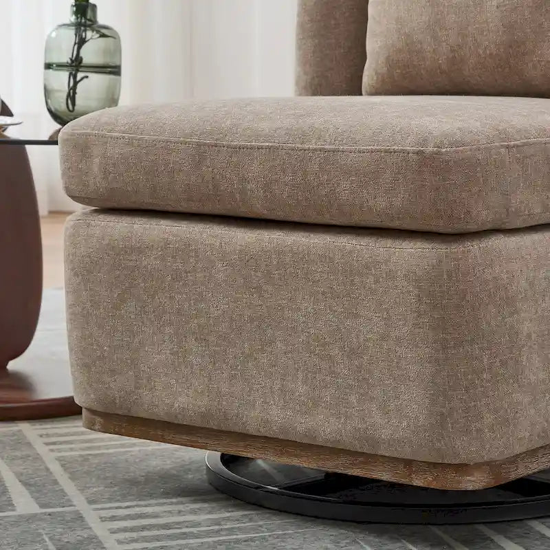 Fauteuil sans accoudoirs pivotant à 360° en chenille avec base en métal, coussin en mousse haute densité et oreiller inclus