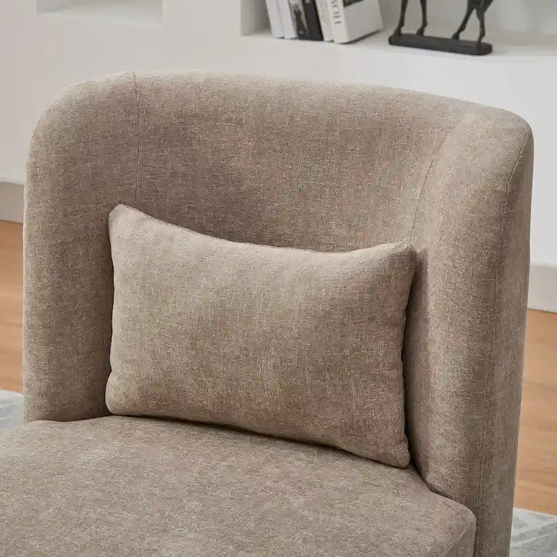 Fauteuil sans accoudoirs pivotant à 360° en chenille avec base en métal, coussin en mousse haute densité et oreiller inclus