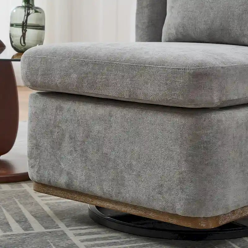 Fauteuil sans accoudoirs pivotant à 360° en chenille avec base en métal, coussin en mousse haute densité et oreiller inclus