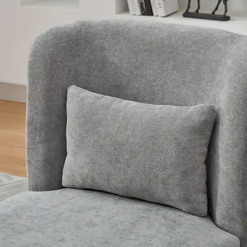 Fauteuil sans accoudoirs pivotant à 360° en chenille avec base en métal, coussin en mousse haute densité et oreiller inclus