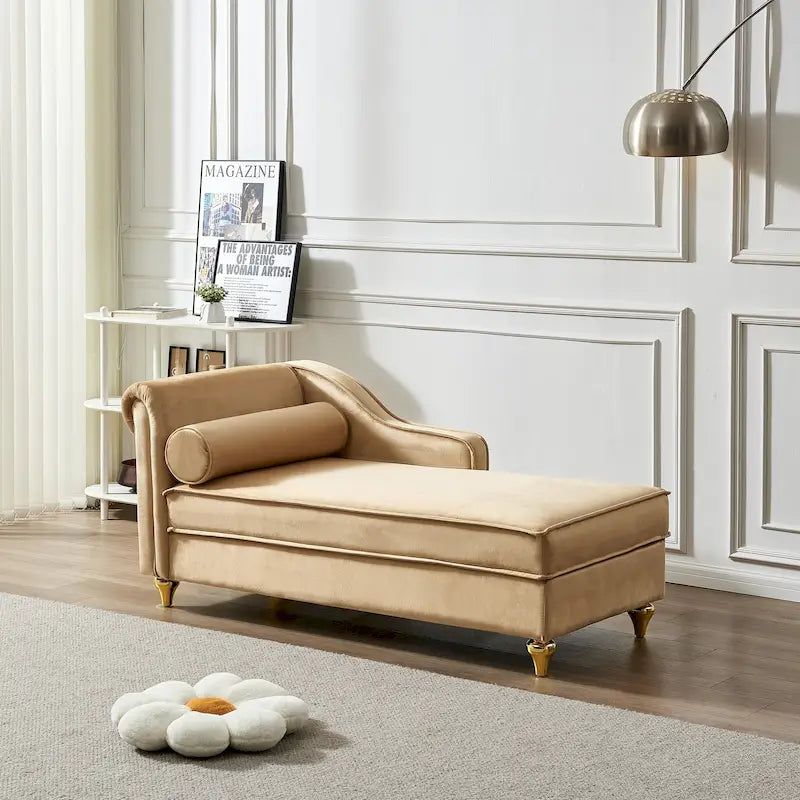 Méridienne capitonnée en velours kaki moderne 60.6 avec pieds en métal et rangement
