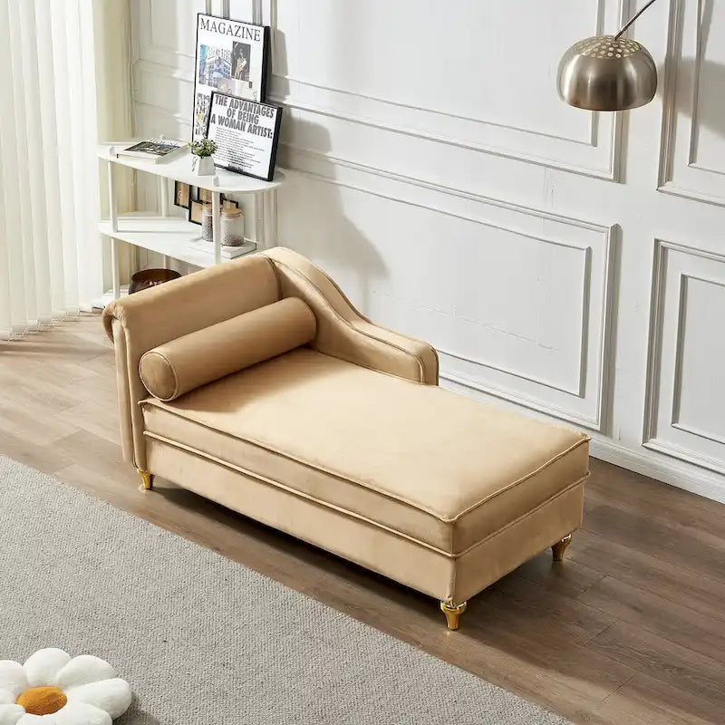 Méridienne capitonnée en velours kaki moderne 60.6 avec pieds en métal et rangement