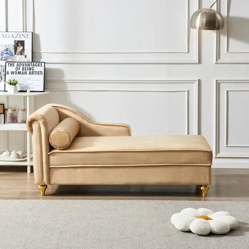 Méridienne capitonnée en velours kaki moderne 60.6 avec pieds en métal et rangement