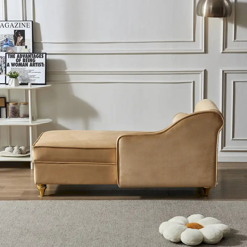 Méridienne capitonnée en velours kaki moderne 60.6 avec pieds en métal et rangement