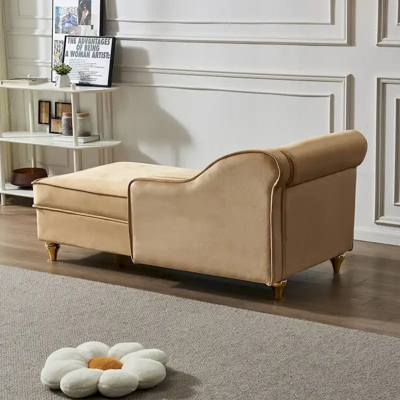 Méridienne capitonnée en velours kaki moderne 60.6 avec pieds en métal et rangement