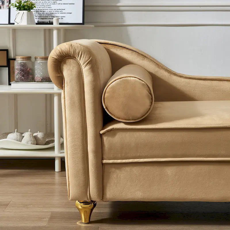 Méridienne capitonnée en velours kaki moderne 60.6 avec pieds en métal et rangement