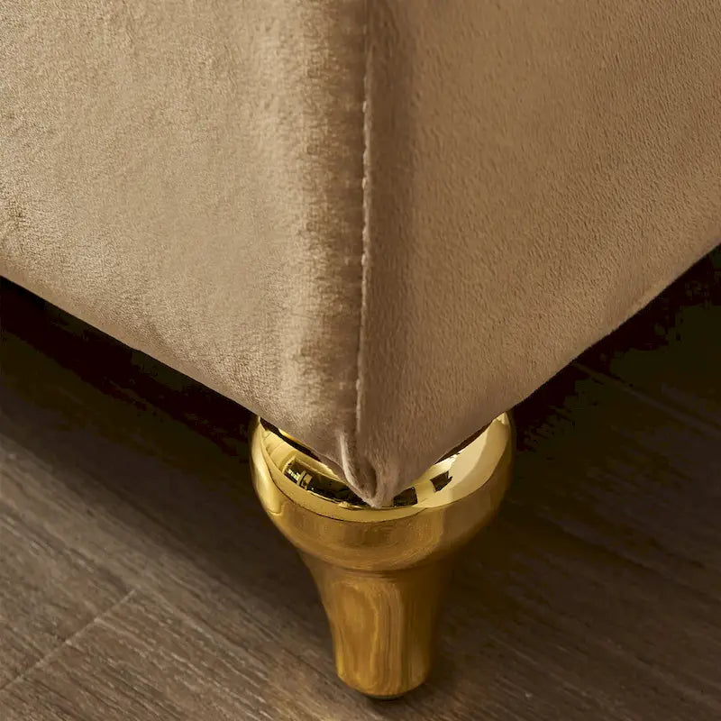 Méridienne capitonnée en velours kaki moderne 60.6 avec pieds en métal et rangement