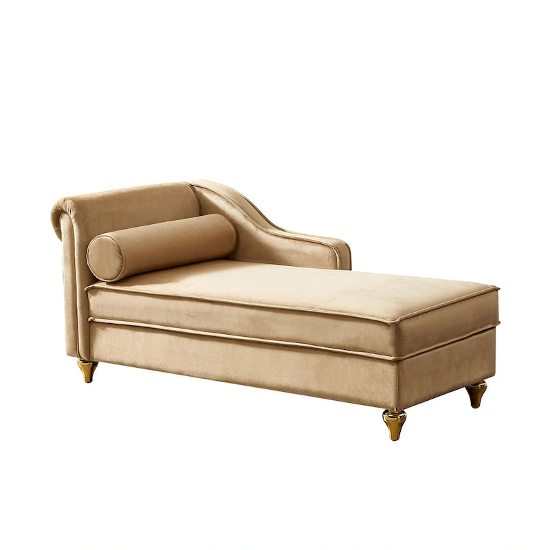 Méridienne capitonnée en velours kaki moderne 60.6 avec pieds en métal et rangement