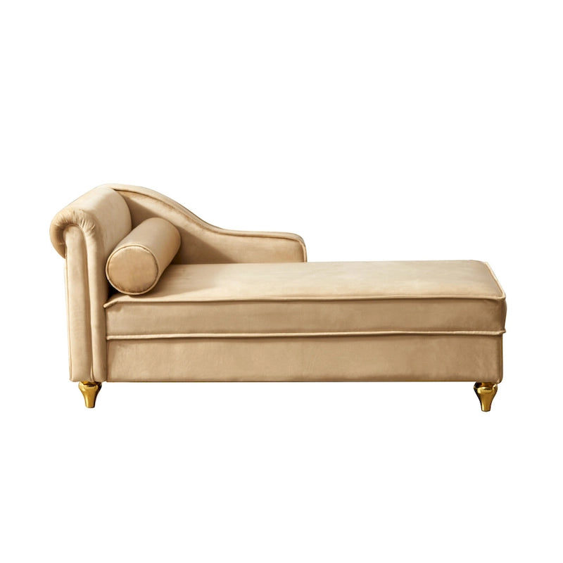 Méridienne capitonnée en velours kaki moderne 60.6 avec pieds en métal et rangement