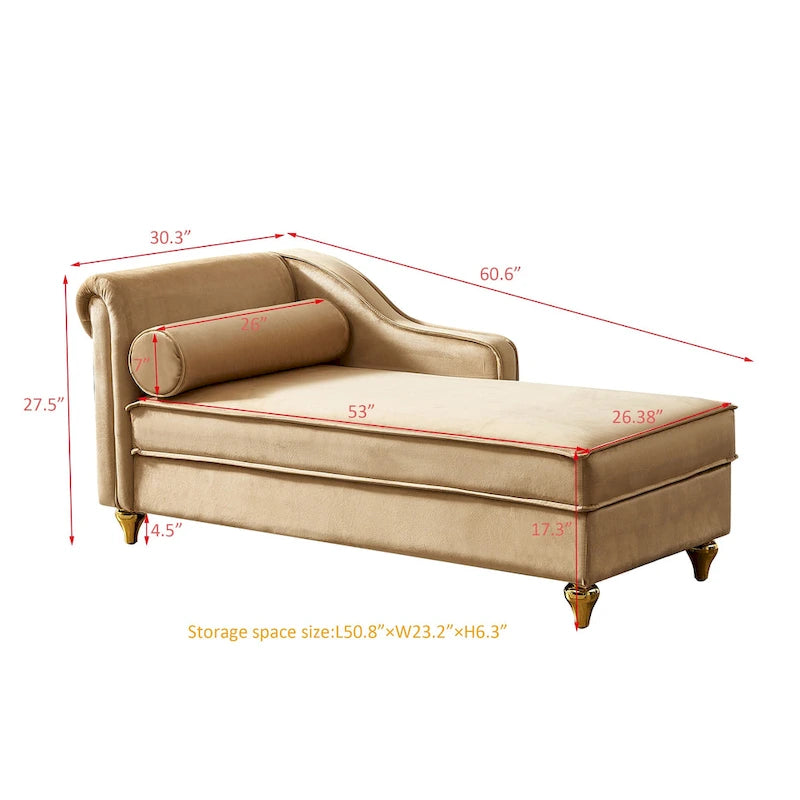 Méridienne capitonnée en velours kaki moderne 60.6 avec pieds en métal et rangement
