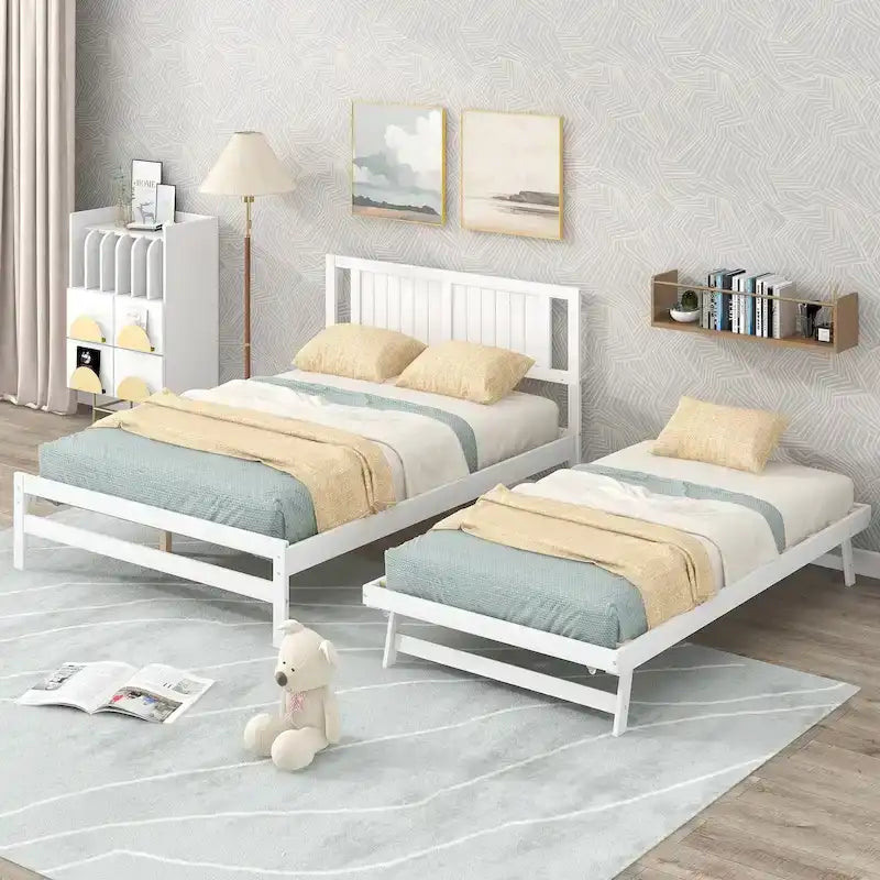 Lit plateforme en pin blanc avec lit gigogne réglable