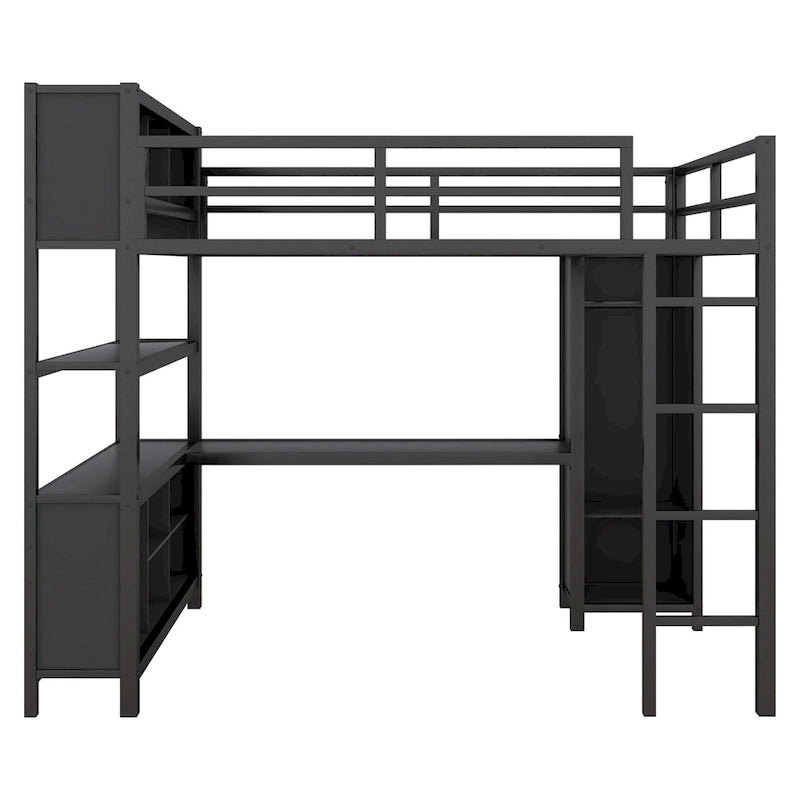 Lit mezzanine en métal avec armoire et bureau