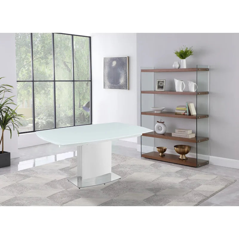 Contemporary Extendable White Glass Dining Table