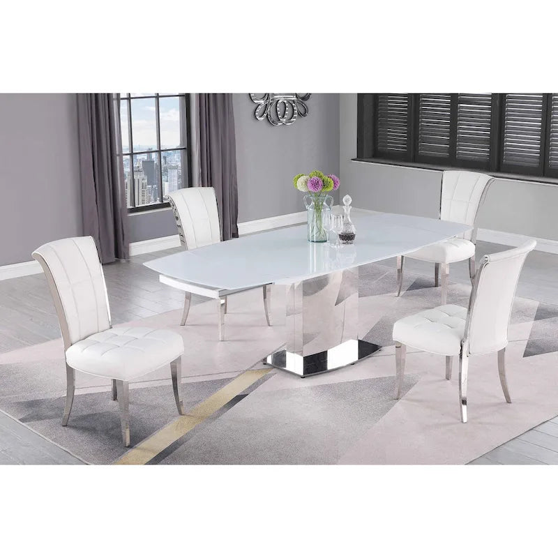 Contemporary Extendable White Glass Dining Table