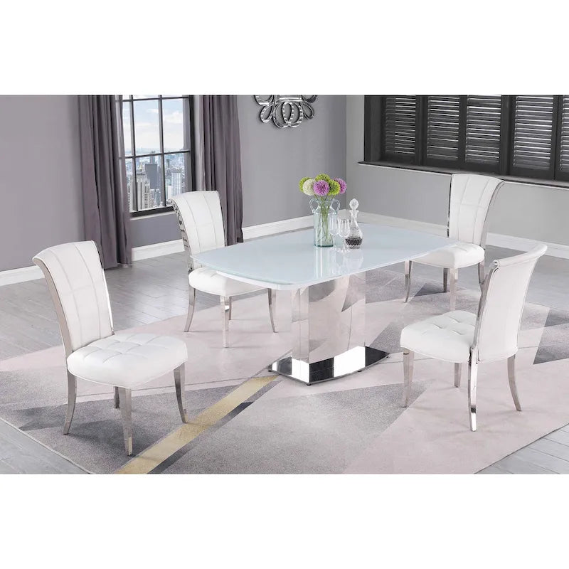 Contemporary Extendable White Glass Dining Table