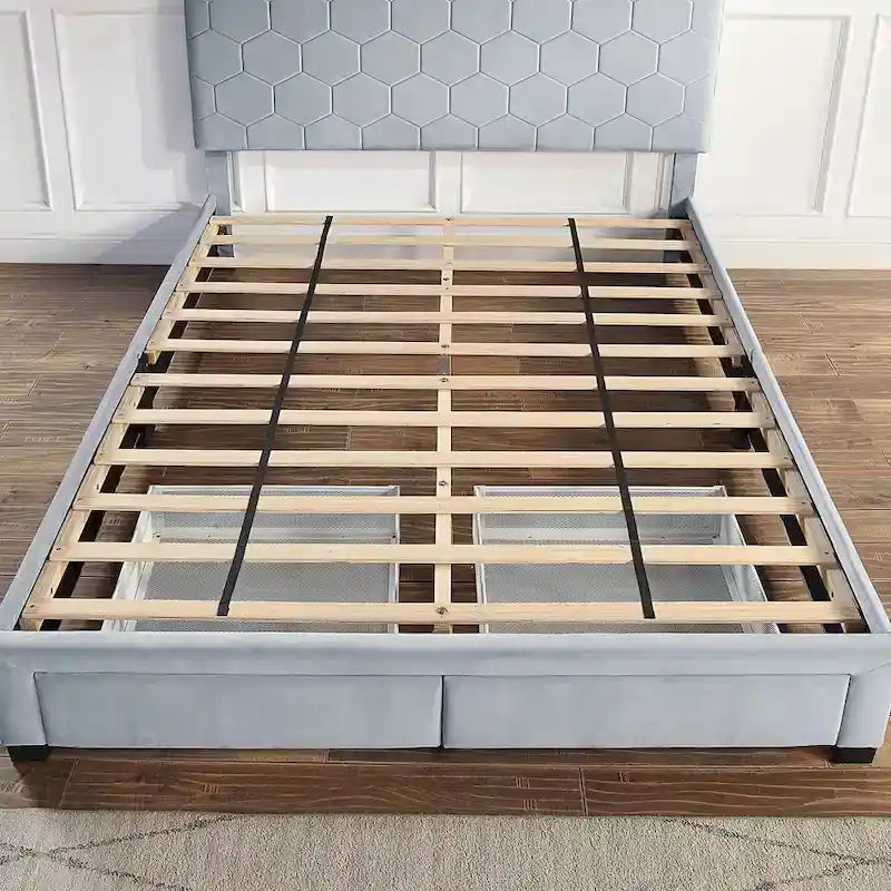 Lit d'appoint moderne en velours gris avec rangement et tête de lit