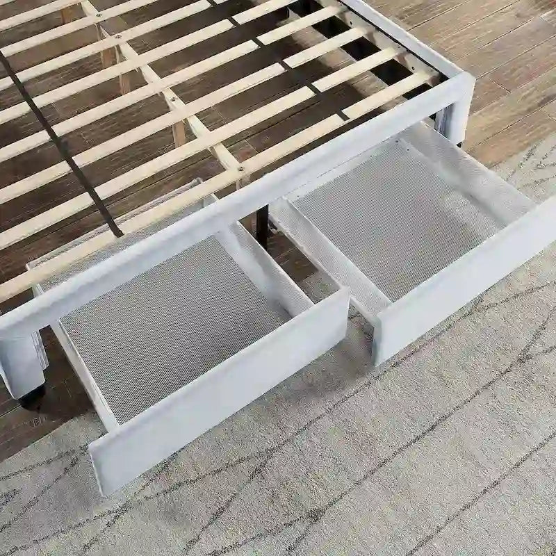 Lit d'appoint moderne en velours gris avec rangement et tête de lit