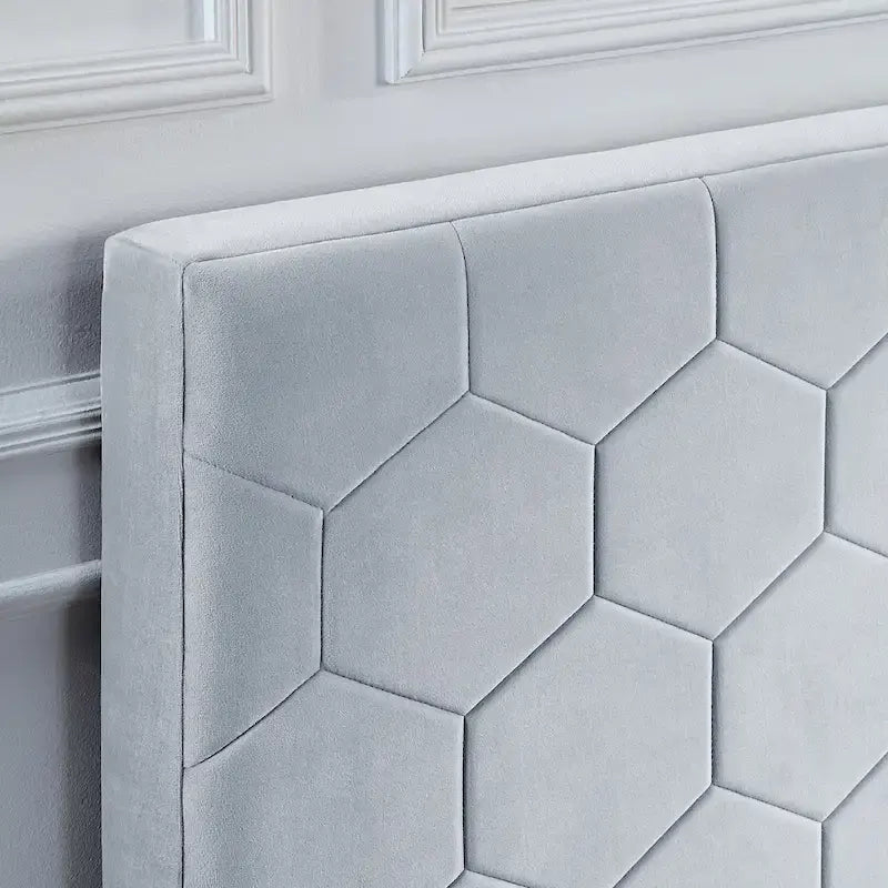 Lit d'appoint moderne en velours gris avec rangement et tête de lit