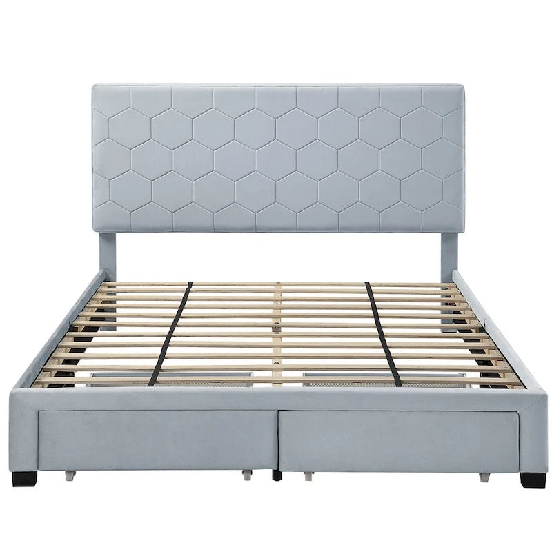 Lit d'appoint moderne en velours gris avec rangement et tête de lit