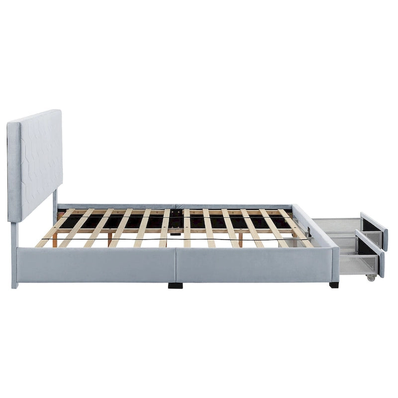 Lit d'appoint moderne en velours gris avec rangement et tête de lit