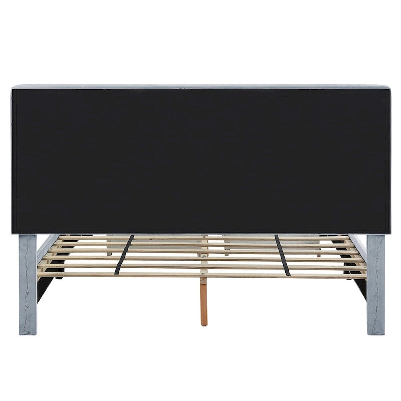 Lit d'appoint moderne en velours gris avec rangement et tête de lit