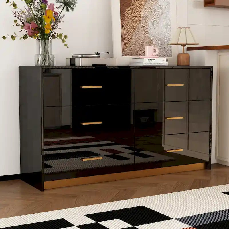 55.1 Commode de chambre moderne à 6 tiroirs Finition brillante
