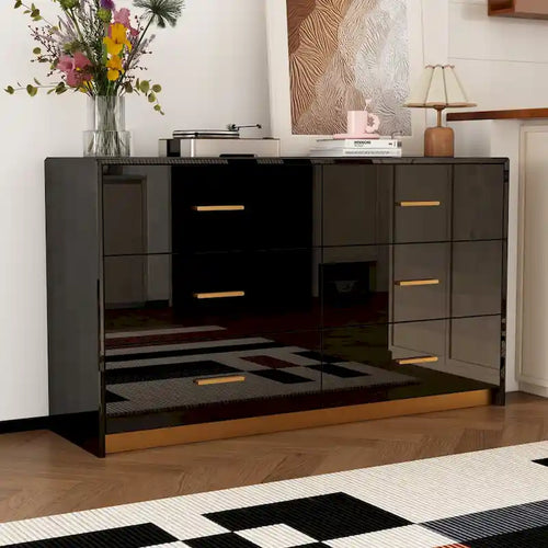 55.1 Commode de chambre moderne à 6 tiroirs Finition brillante