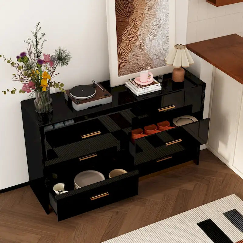 55.1 Commode de chambre moderne à 6 tiroirs Finition brillante