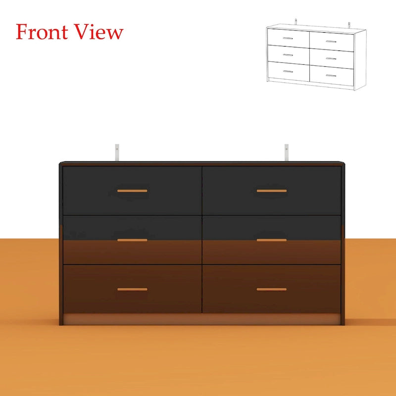 55.1 Commode de chambre moderne à 6 tiroirs Finition brillante