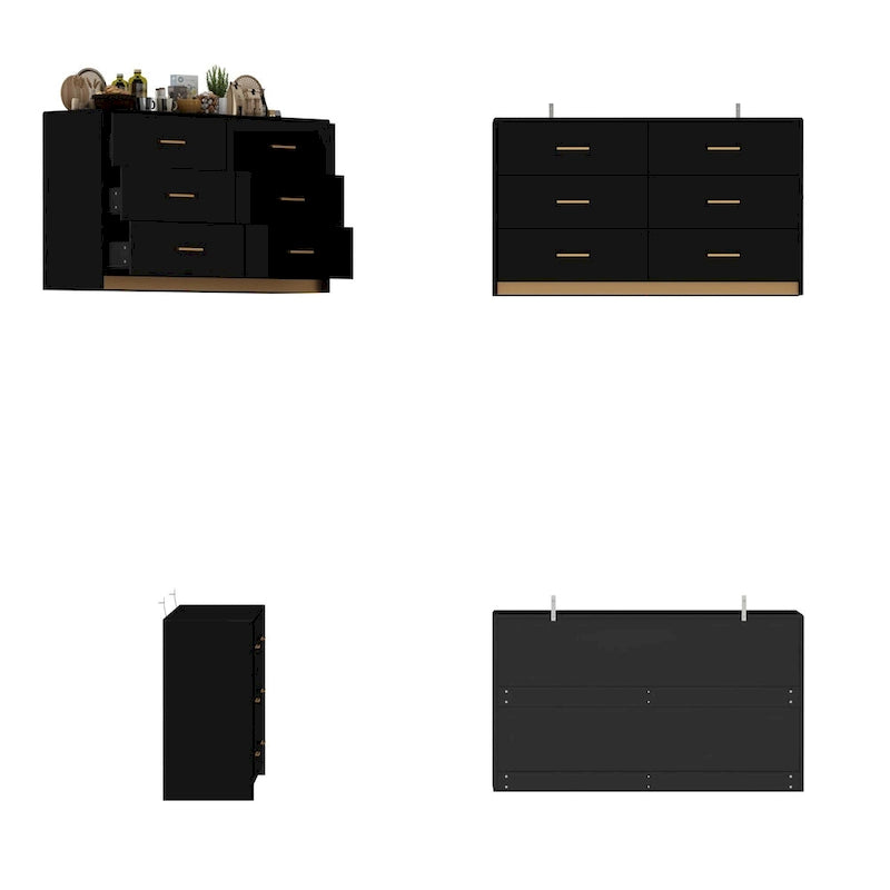 55.1 Commode de chambre moderne à 6 tiroirs Finition brillante