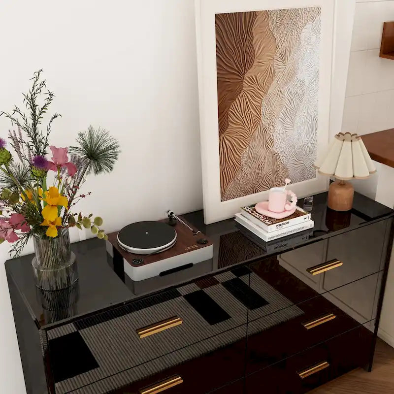 55.1 Commode de chambre moderne à 6 tiroirs Finition brillante