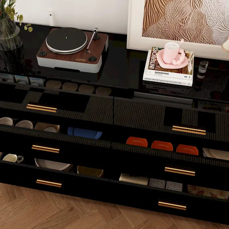 55.1 Commode de chambre moderne à 6 tiroirs Finition brillante