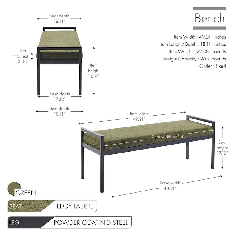 Banc capitonné à pieds en acier