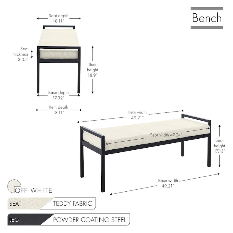 Banc capitonné à pieds en acier
