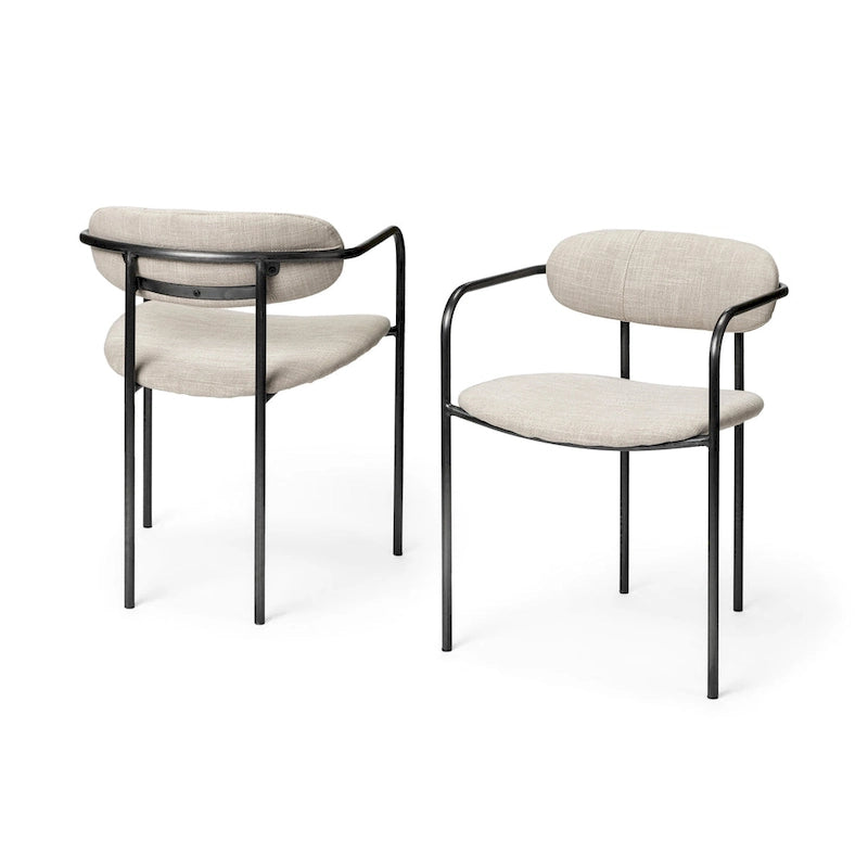 Chaise de salle à manger avec assise en tissu beige et cadre en métal gris acier - 21.5L x 21.1W x 28.7H