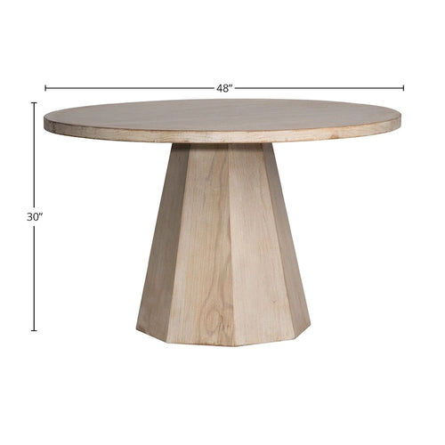 Table à manger piédestal en pin recyclé 48 pouces, finition claire