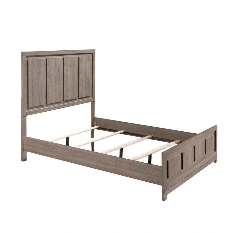 Lit King Size, Design Moderne Rustique, Tête de lit à Panneaux, Bois Marron